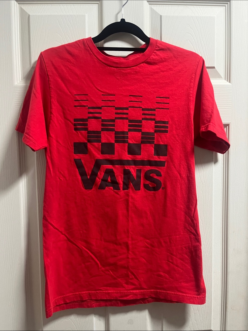 Vans Red Tee with Black Checker Graphic